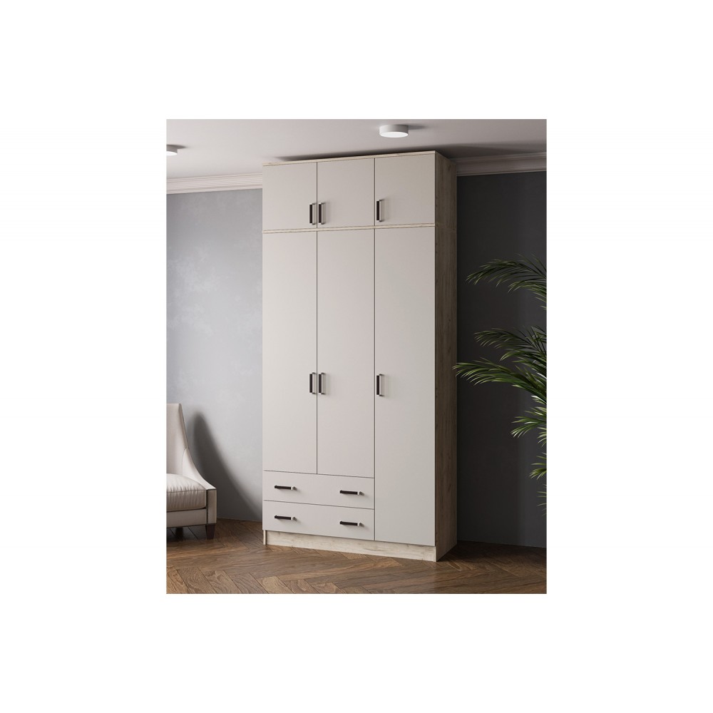 Шкаф с антресолью Лагуна 120 см, Дуб крафт серый, Кашемир