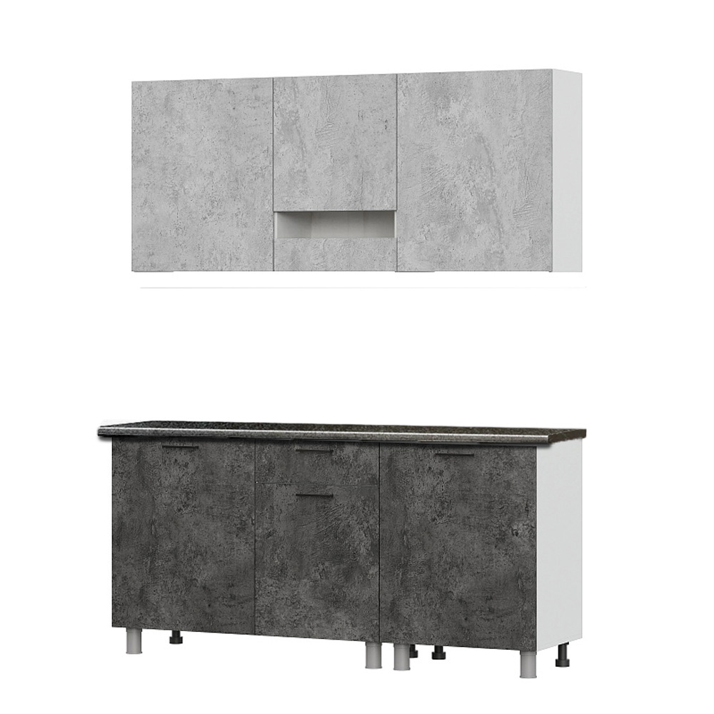 Готовая кухня Розалия (со столешницей 26 мм), Цемент светлый, Цемент темный