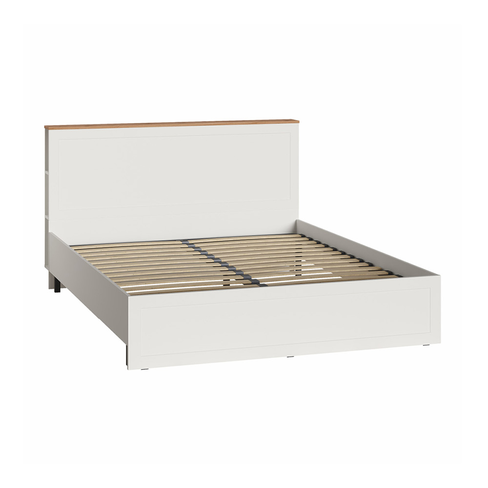 Кровать с ортопедическим основанием и опорами Остин 11.53, Белый шагрень, Дуб золотой