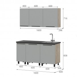 Кухня Этна 1.6 м. Комплект 1, софт грей
