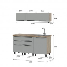 Кухня Этна 1.6 м. Комплект 2, софт грей