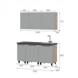 Кухня Этна 1.6 м. Комплект 3, софт грей гиза