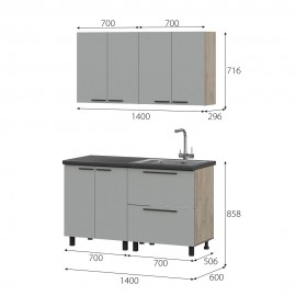Кухня Этна 1.4 м. Комплект 1, софт грей