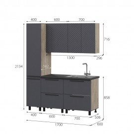 Кухня Этна 1.7 м. Комплект 3, софт графит гиза