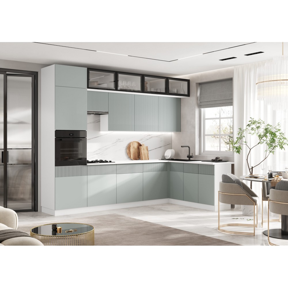 Кухня Оливия NEW 3,0х1,8м, Шарли Бриз, Белый