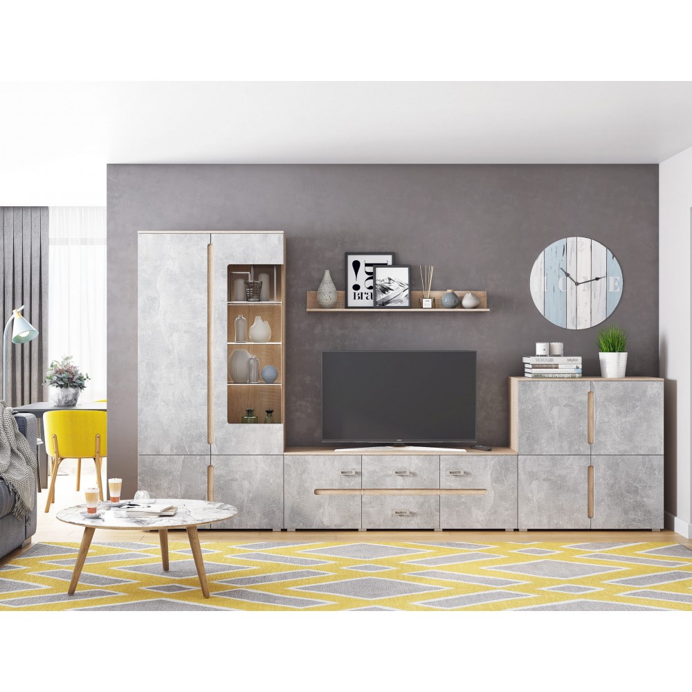 Гостиная Ким Вариант №1, Бетон темный, Сонома