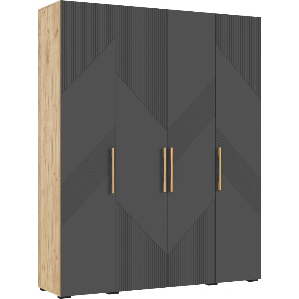 Шкаф четырехстворчатый Ирис, Браш Графит, Дуб Крафт