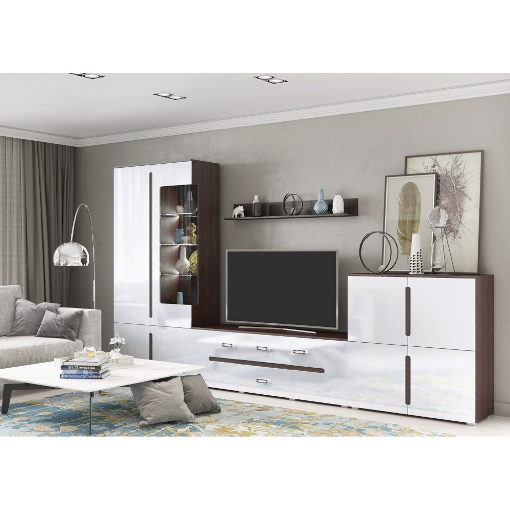 Гостиная Ким Вариант №1, Белый глянец холодный, Венге