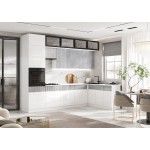 Кухня Оливия NEW 3,0х1,8м, Белый глянец холодный / Мрамор глянец, Белый