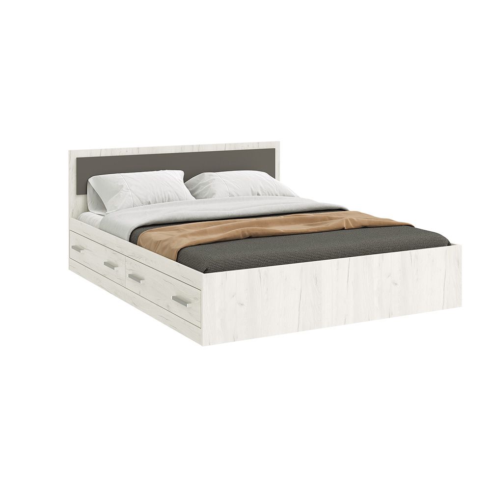 Кровать с основанием и ящиками Фиеста 1,6м, Графит, Дуб Крафт белый