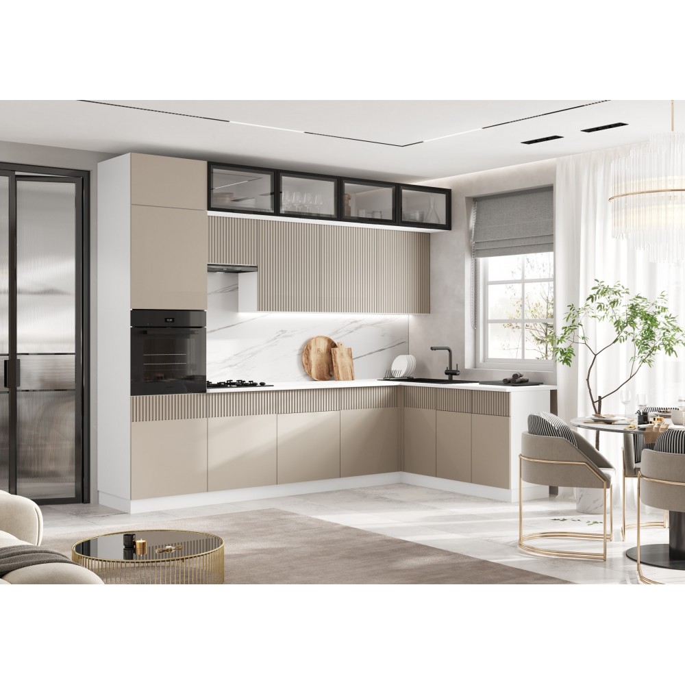 Кухня Оливия NEW 3,0х1,8м, Шарли Мокко, Белый