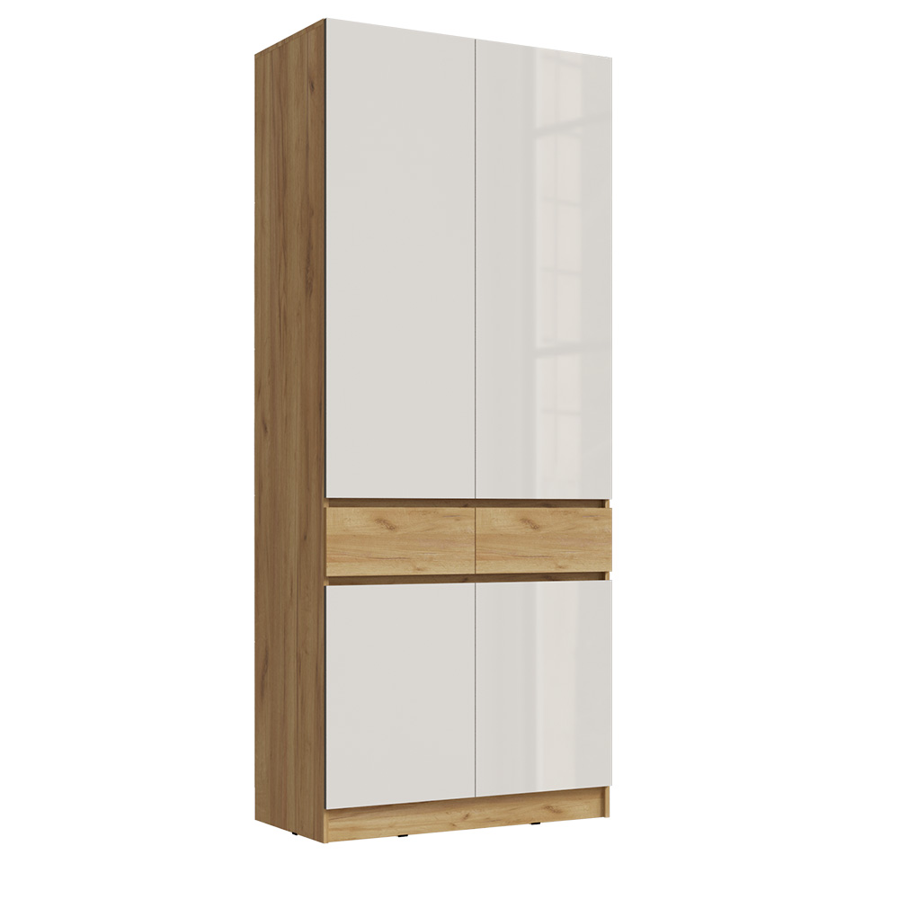 Шкаф двухстворчатый Роджина, Дуб крафт, Белый глянец