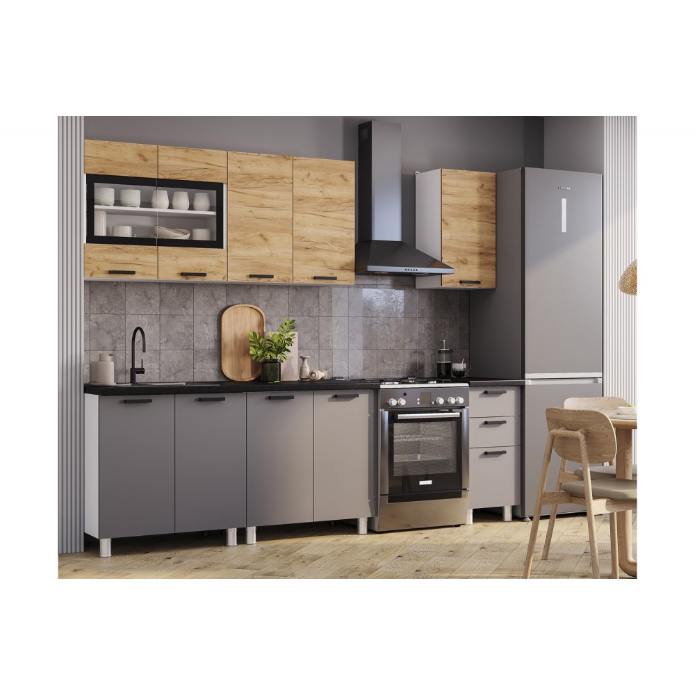 Кухня Крафт 2,0 м тип 2, Графит, Черный янтарь