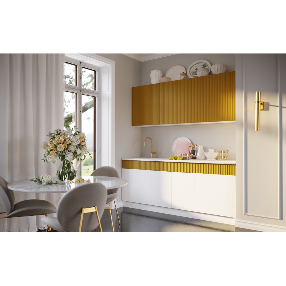 Кухня Оливия NEW 2,0м, Белый снег софт / Горчица софт