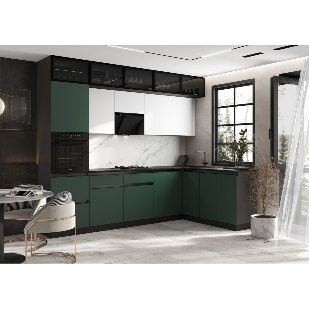 Кухня Техно-6 3,0х1,8м (Браш Мени Грин/Браш Вайт, Белый)