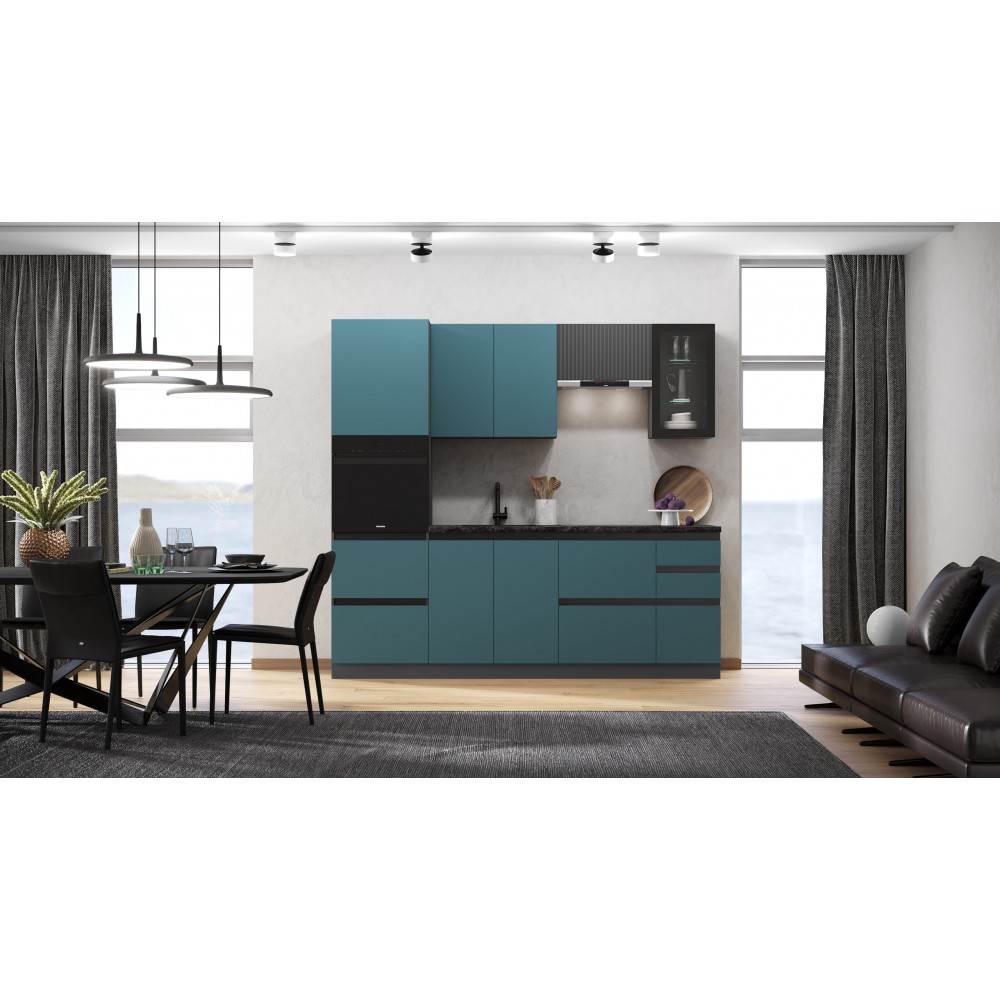 Кухня Техно-6 2,4м (Графит/Атлантик софт/Графит софт NEW)