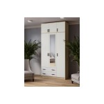 Шкаф с зеркалом и антресолью Лагуна 120 см, Дуб Делано, Белый