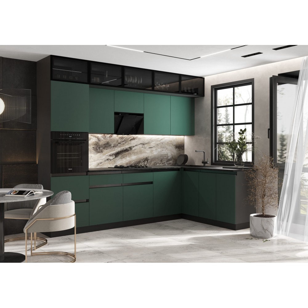 Кухня Техно-6 3,0х1,8м (Браш Мени Грин/Браш Вайт, Графит)