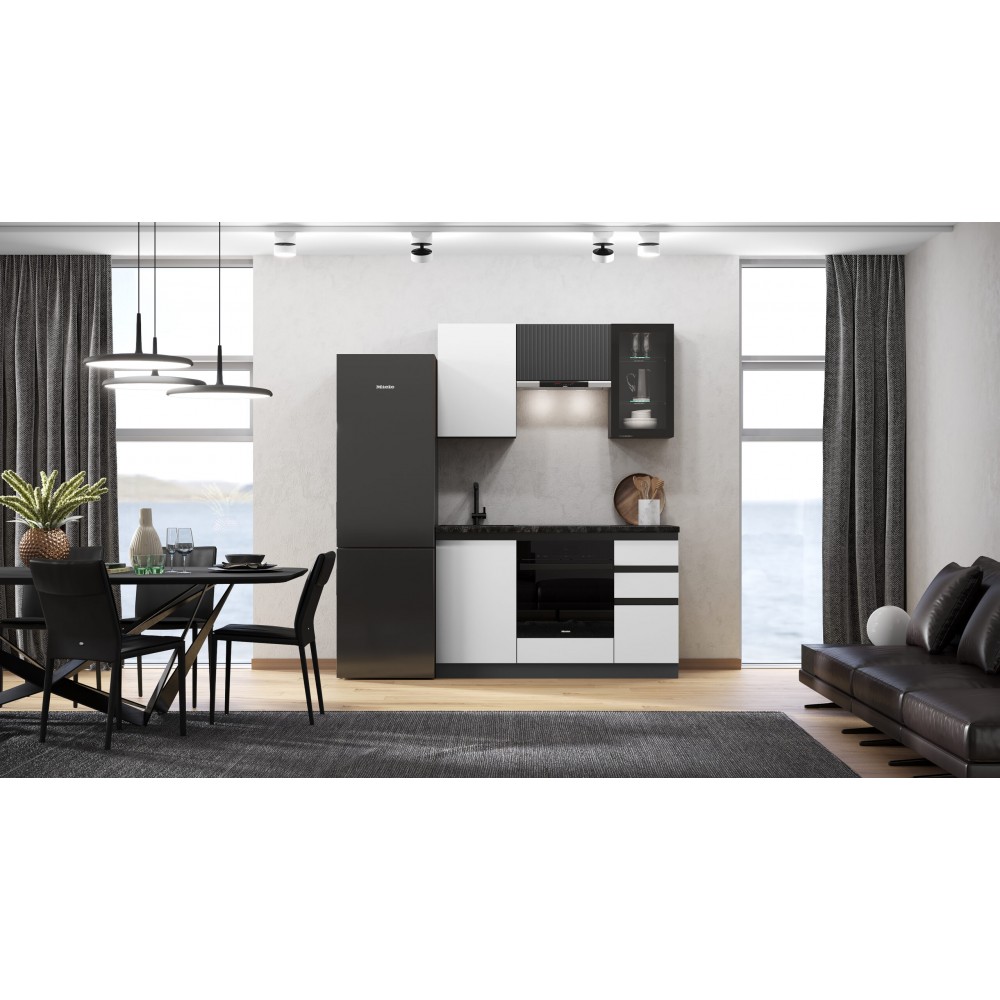 Кухня Техно-6 1,5м (Графит/Белый снег софт/Графит софт NEW)