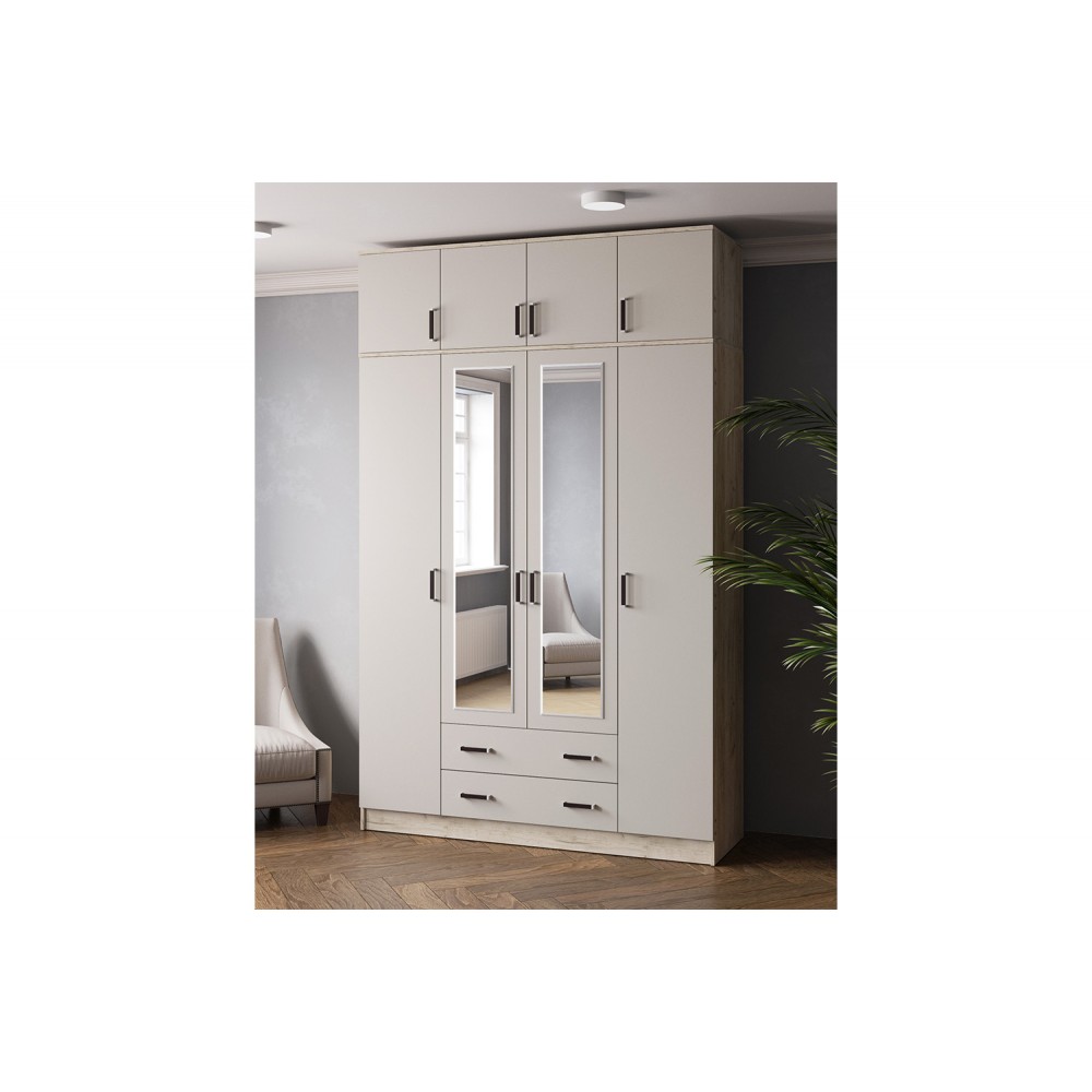 Шкаф для одежды и белья с антресолью Лагуна 160 см, Дуб крафт серый, Кашемир