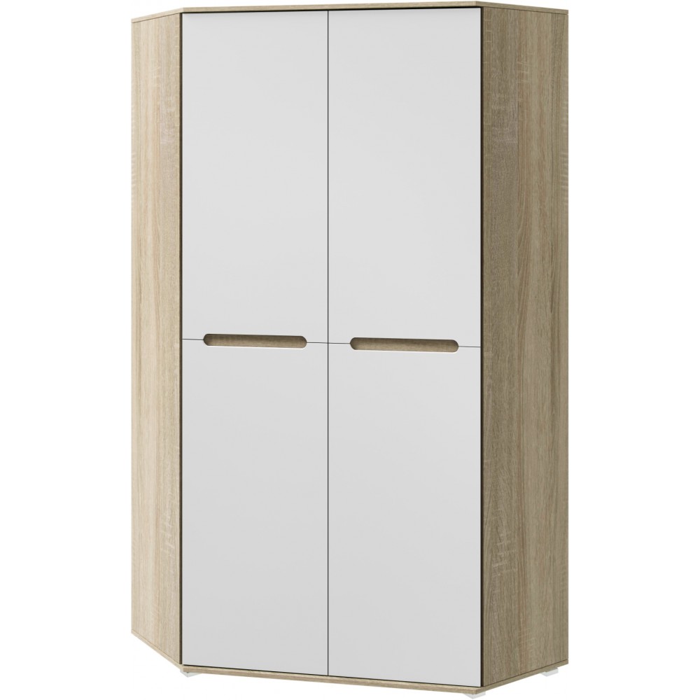 Шкаф угловой универсальный Ким, Белый глянец холодный, Сонома