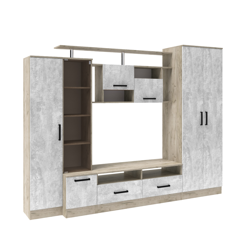 Стенка в гостиную Оскар-5, Дуб крафт серый, Цемент