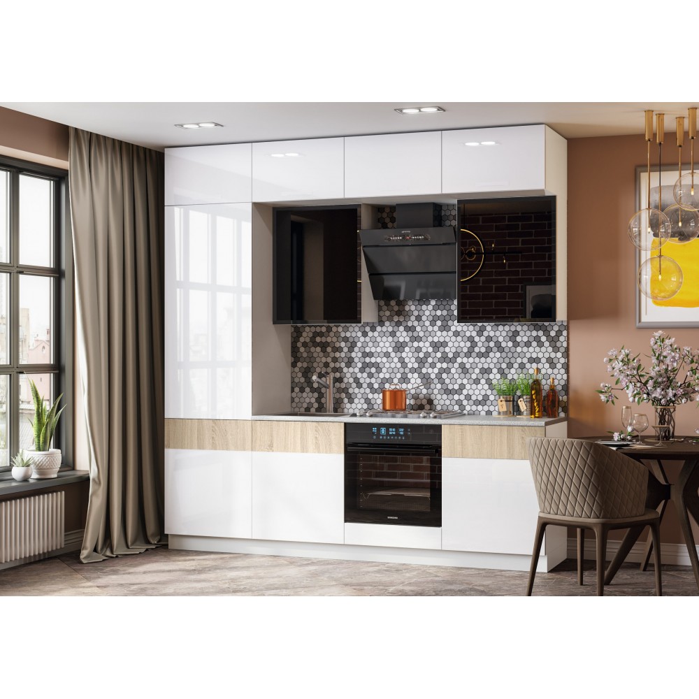 Кухня Техно-5 2,4м (Сонома/Белый глянец холодный, Белый)